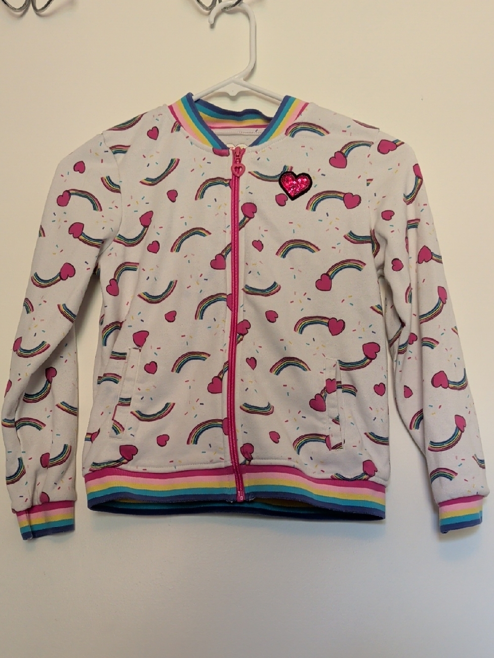 Girls' White Rainbow & Heart Zip Jacket
